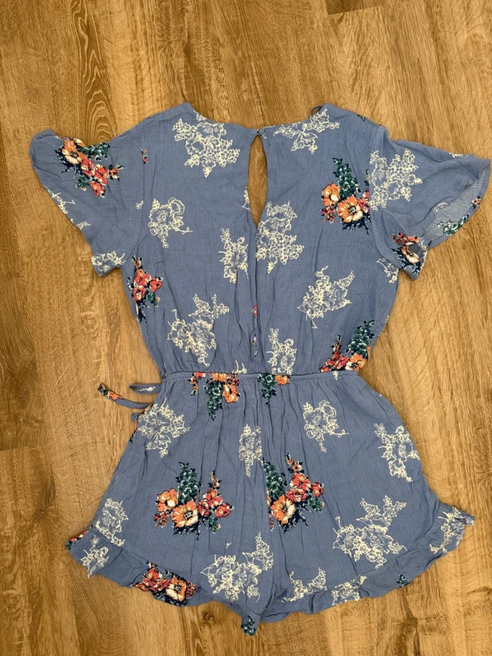 NWT Women’s Blue Floral Wrap-Front One-Piece Romper, Size Small